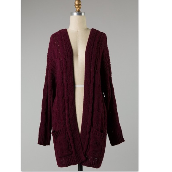 HP BEST IN BTQ WINE chunky knit cardigan - Picture 3 of 4